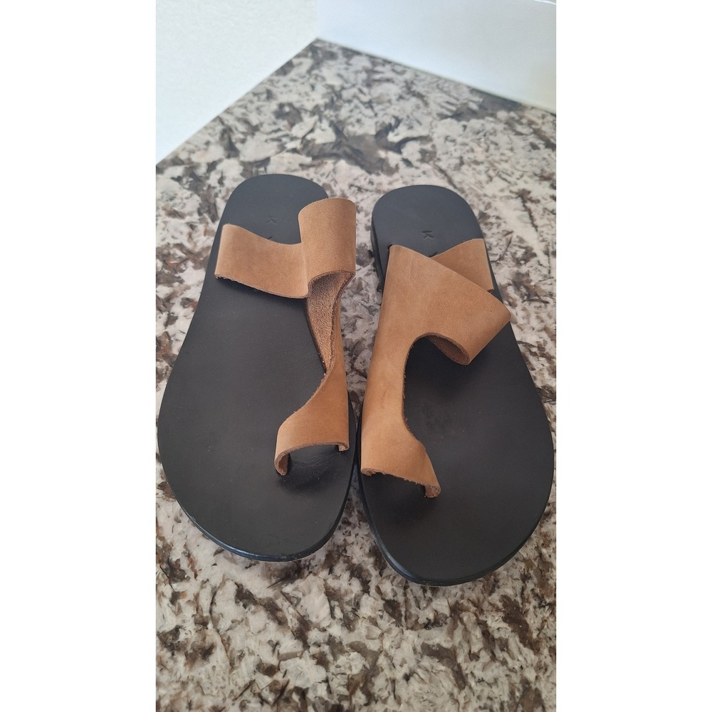 Kyma  Toe Loop Sandals n Tan Leather Asymmetrical  Flat Sandals Size 38